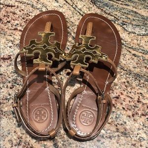 Tory Burch gold and tan leather sandals